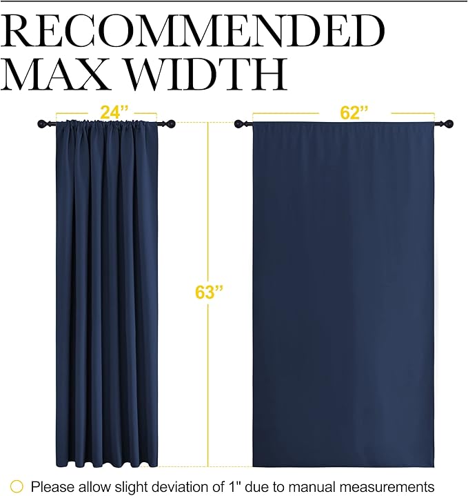 NICETOWN Blackout Curtains for Bedroom, Blackout Draperies, Home Decorations Thermal Insulated Solid Rod Pocket Blackout Drapes for Cafe (Navy, One Pair, 62 x 63-inch) - Image 7