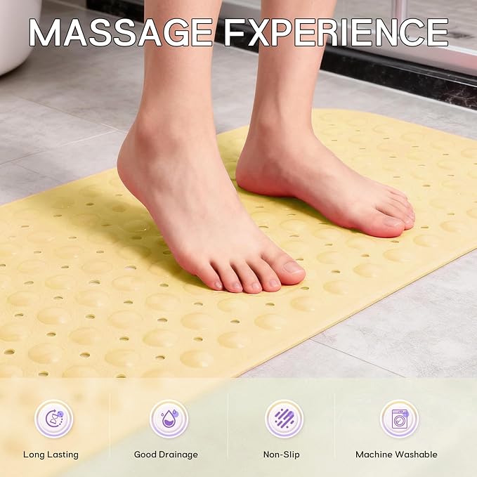 Anti-Slip Bathtub Shower mat, 39.3×15.7 inch（Approximately 100 × 40cm） Soft Oversized Machine Washable Non-Slip Bathtub mat with Drainage Holes, Bathroom Floor Suction Cup.（1-Opaque Light Yellow） - Image 3