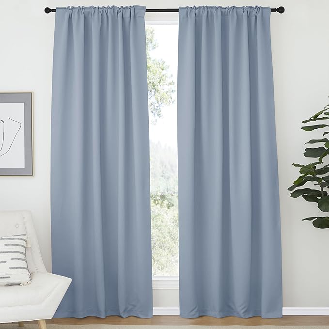 NICETOWN Blackout Curtain Panels Window Draperies - (Vintage Blue Color) 52x84 inch, 2 Pieces, Insulating Room Darkening Blackout Drapes for Bedroom - Image 2