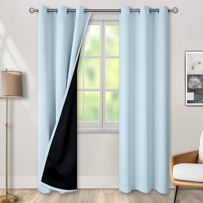 BGment Baby Blue 100% Blackout Curtains for Nursery Bedroom 84 Inch Length 2 Panels, Thermal Insulated Full Light Blocking Grommet Noise Cancelling Window Curtains for Kids Room, 38 Inch Wide Each by BGment