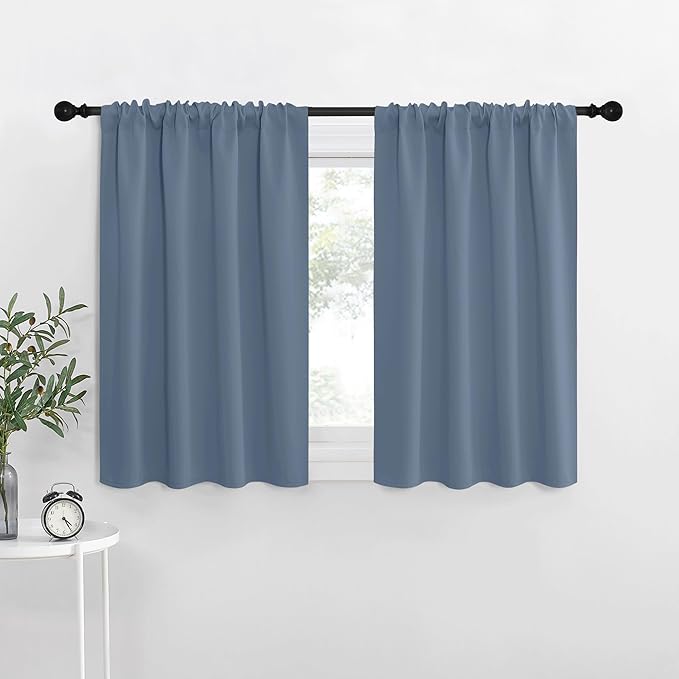 NICETOWN RV Blackout Curtains for Camper Windows, Short Blackout Curtains & Drapes, Thermal Insulated Blackout Curtain Panels for Kids Room, Play Room (Stone Blue, 34" Wide by 30" Long, 2 PCs) by NICETOWN
