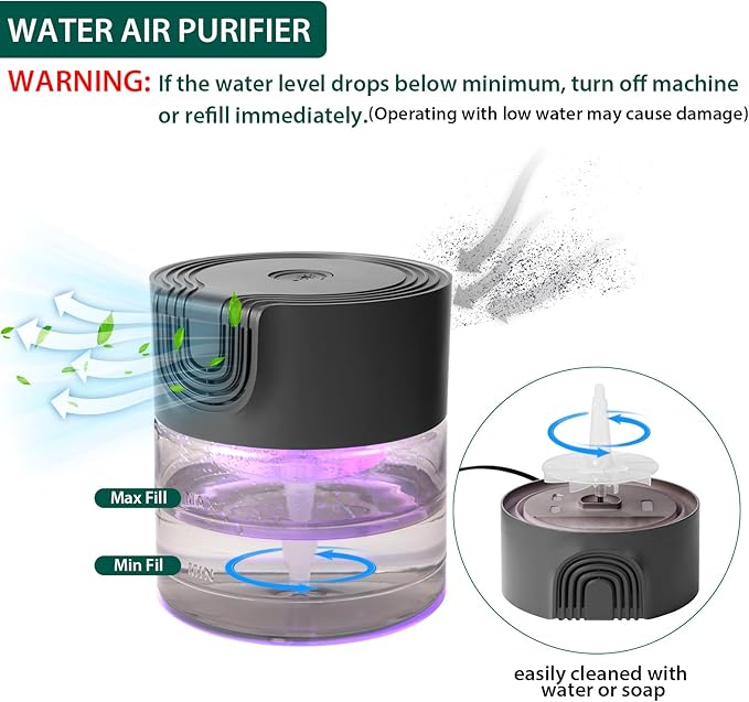 Water Air Purifiers for Home, Oxyvana Quiet Variable Speed Water Based Air Purifier with 7 Color Night Light, Air Washer Humidifier for Home, Bedroom, Office, Pet Odors - Image 3