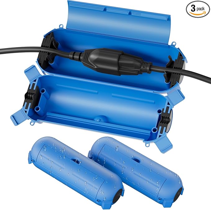 Flemoon [3 Pack] Outdoor Extension Cord Cover, IPX4 Waterproof Box and Safety Housing Case, Ideal to Protect Outdoor Plugs, Electrical Connections, Holiday Decoration Lights, Size Small, Blue by FLEMOON