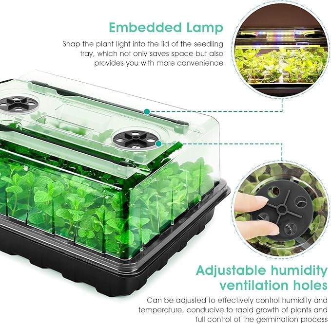 Seed Starter Tray with Grow Light, 192-Cell Seed Starter Kit, Seedling Starter Trays with Humidity Domes, Automatic Timer, Adjustable Light Indoor Gardening Plant Germination Trays - Image 4
