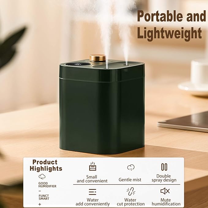 Portable Cordless Plant Humidifier 800ml Orfonbi, Battery Operated Small Cool Mist Humidifiers for up to 8 Hours, 28db Quiet, USB Rechargeable Mini Humidifier for Baby, Bedroom, Home, Office Green - Image 7