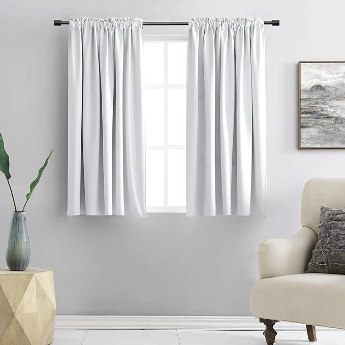 DONREN Greyish White Room Darkening Rod Pocket Curtain Panels - Window Treatment Thermal Insulated Curtains for Bedroom Off White(42 W by 45 L Inch,2 Panels) by DONREN