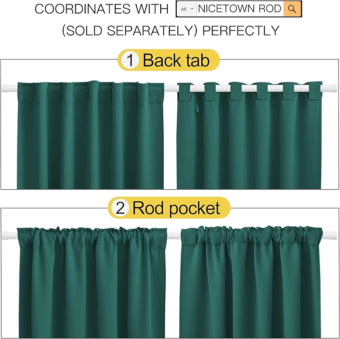 NICETOWN Bedroom Blackout Curtain Panels - (Hunter Green Color) 52 x 120 inch, 2 PCs, Insulating Energy Saving Solid Rod Pocket Blackout Drapes for Hall, Villa - Image 3