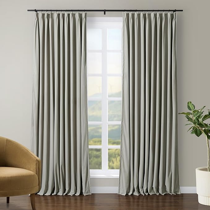 TWOPAGES Luxury Velvet Curtain Pinch Pleated Neutral Gray Curtain 108 inch Long Thermal Insulated Blackout Drapes for Bedroom Living Room Indoor Window (1 Panel,Neutral Gray,40Wx108L) by TWOPAGES