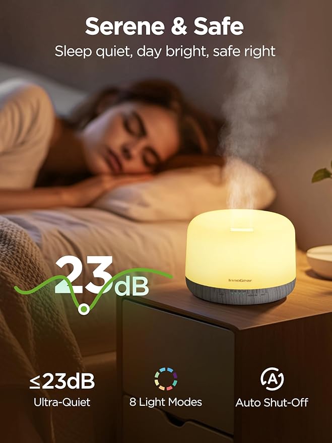 InnoGear Aromatherapy Diffuser & 10 Essential Oils Set, 500ml Essential Oil Diffuser with Remote Control Ultrasonic Cool Mist Scent Humidifier Vaporizer Auto-Off Timer for Valentine's Gift, White - Image 7