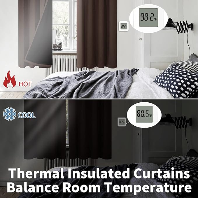 BGment 100% Blackout Curtains for Bedroom with Black Liner, Double Layer Full Room Darkening Thermal Insulated and Noise Reducing Rod Pocket Curtain (42 x 72 Inch, Brown, 2 Panels) - Image 4