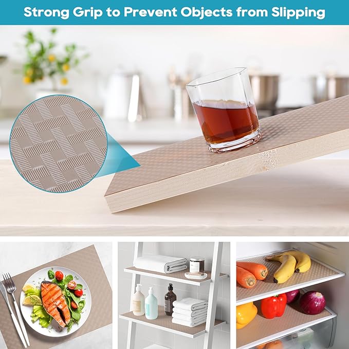 Beige Shelf Liners for Kitchen Cabinets Refrigerator Liners Waterproof & Oil-Proof Kitchen Cupboard Liner Drawer Mats EVA Material Non Adhesive Fridge Liner for Shelves 17.5 x 157.4 Inches - Image 6