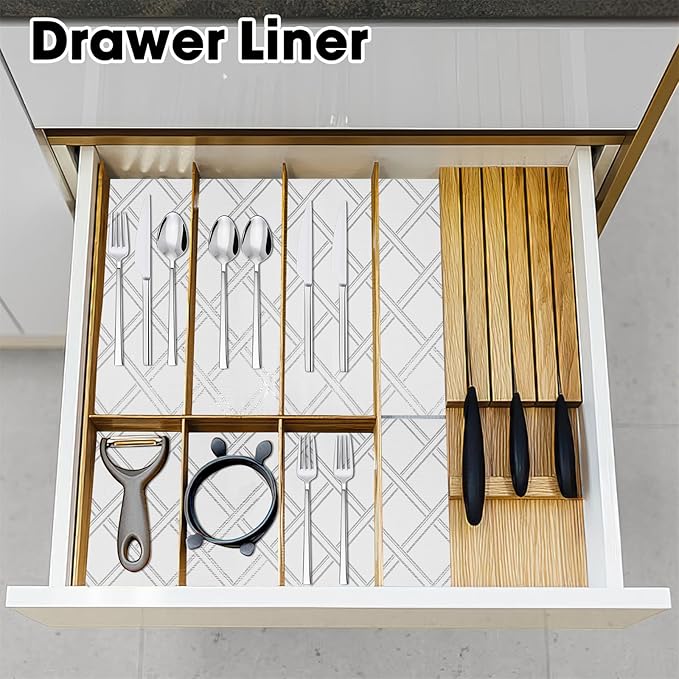 Drawer and Shelf Liner for Kitchen Cabinets Non-Adhesive, Non-Slip Cabinet Liner Shelf Paper Strong Grip Waterproof Easy to Clean for Kitchen Shelves Cupboard,Silver Geometric,12IN X 30FT - Image 7