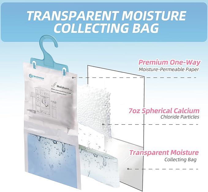 Moisture Absorber Packets with Plastic Case & Hook, Odor Eliminator, Leak Proof, Fragrance Free, Humidity Packs, Hanging Closet Dehumidifier Bags, Moisture Absorber (4 Packs) - Image 2