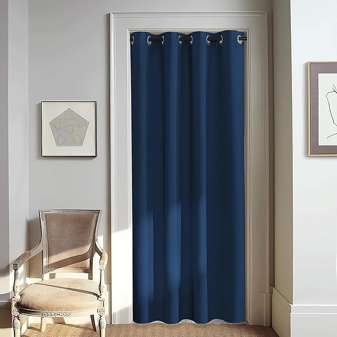 NICETOWN Door Curtain for Closet Doors 80 Inches Long 1 Panel, Blackout Doorway Curtain for Open Closet Bedroom, Room Divider Living Room for Privacy (Moroccan Blue, 1 Panel, 46W x 80L) by NICETOWN