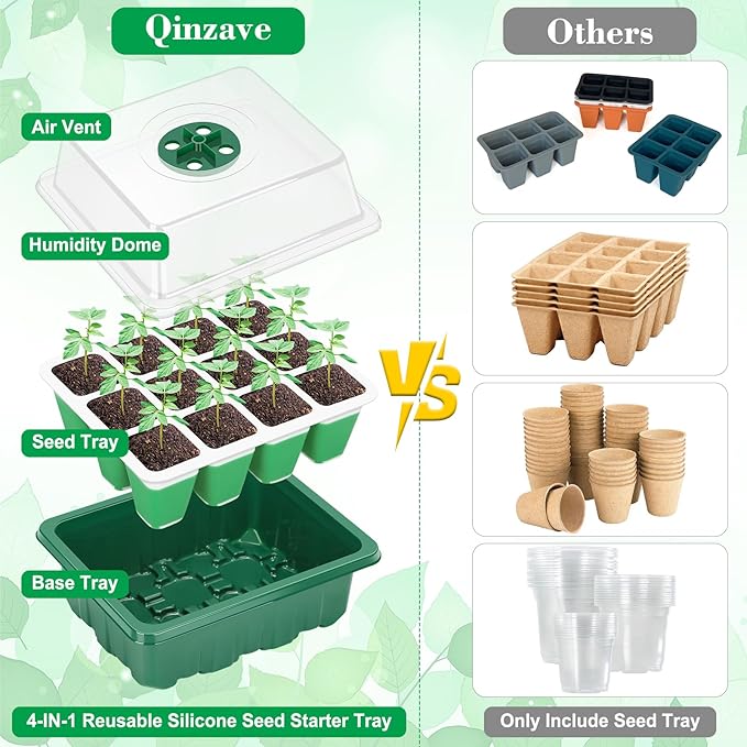 Reusable Silicone Seed Starter Tray, 60 Cells Seed Starter Kit with Humidity Adjustable Dome and Lid, Plant Germination Trays with Repotting Mat 5 Packs Germination Kit for Seeds Grow Starting - Image 3