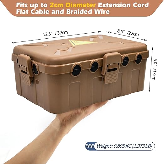 Hrensaw Large Outdoor Electrical Box(12.5x8.5x5inch),IP54 Waterproof Outdoor Outlet Covers,Weatherproof Extension Cord Covers Protect Outlet,Plug,Timer,Power Strip,Holiday Light,Brown - Image 3