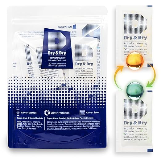 Dry & Dry 10 Gram [20 Packets] Premium Orange Indicating Silica Gel Packets Desiccants - Food Safe Silica Packets Silica Gel Silica Gel Packets - Indicating (10 Gram) by DryDry