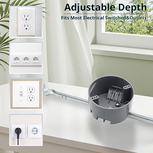 MAKERELE 4" Dia PVC Adjustable Round Ceiling Outlet Electrical Box, Grey Adjustable Ceiling Junction Box for Light Fixtures, 20 Cubic-inches Round Electrical Outlet Box with ETL Listed(6 Pack) - Image 3