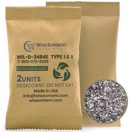 Kraft Clay Desiccants Packs for Safe, 66 Gram 20 Pack Dehumidifier for Gun Safe, Military Grade Moisture Absorbers, Conforms to MIL-D-3464E Type I & II Absorbents by Wisesorb