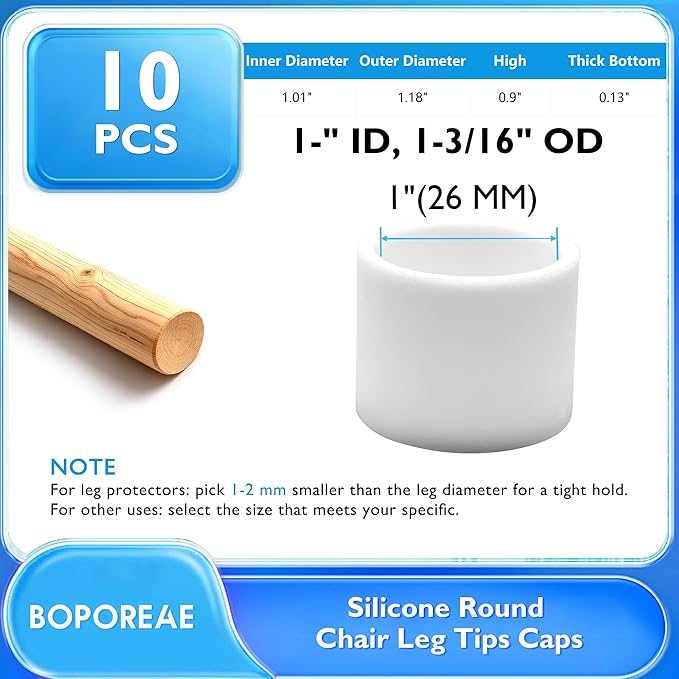 10 Pcs 1" (26 mm) Round Chair Leg Tips Caps, Silicone Rubber Furniture Leg Floor Protectors, Reduce Noise Folding Metal Chair Leg Cap Replacement for Bar Stool Leg Patio Indoor, White - Image 9
