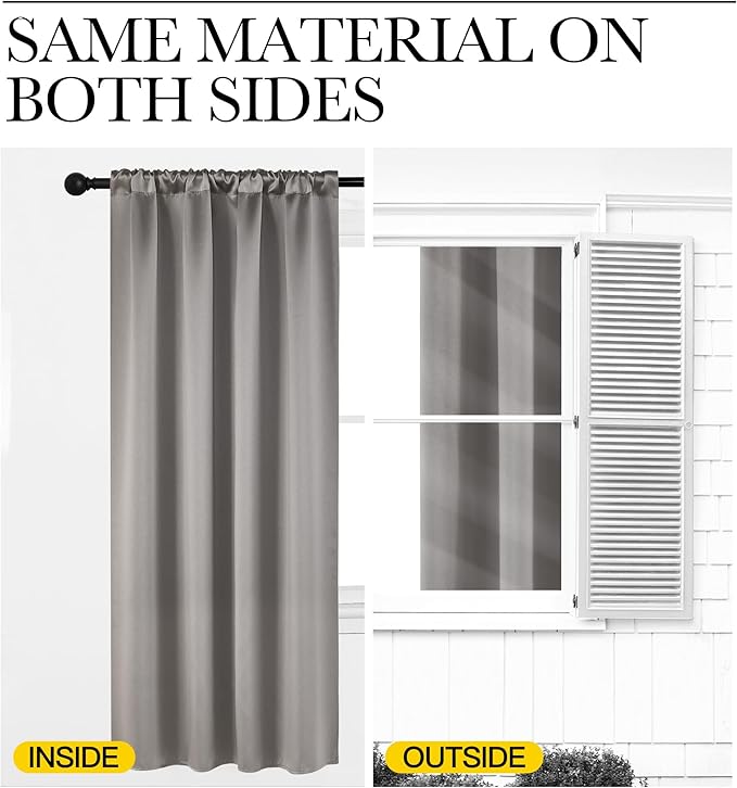 NICETOWN Room Darkening Cafe Satin Curtains for Small Windows, 42" Wide by 63" Long, 2 Panels, Chrome Gray, Rod Pocket Privacy Blackout Drapes for Play Room - Image 6