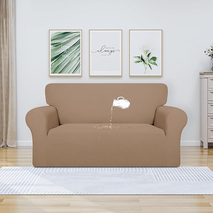 PureFit 100% Dual Waterproof Couch Cover Slipcovers for Couches and Sofas - Stretch Non Slip Fleece Sofa Covers Washable, Leakproof Furniture Protector for Kids, Pets, Dog (Loveseat, Camel) - Image 2