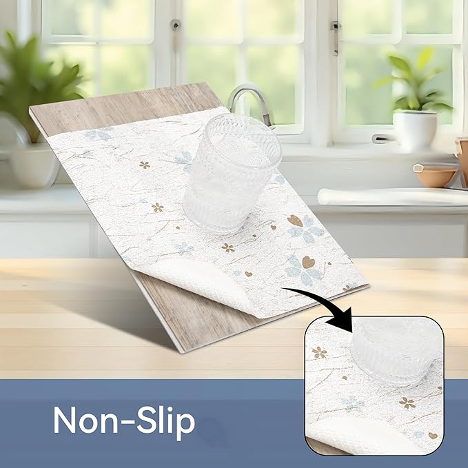 FIFTY FEET 12"x120" Non-Adhesive Shelf Liner for Kitchen Cabinets and Drawers, Washable Non-Slip PVC Cabinet Liner (White Floral)(7 Roll) - Image 2