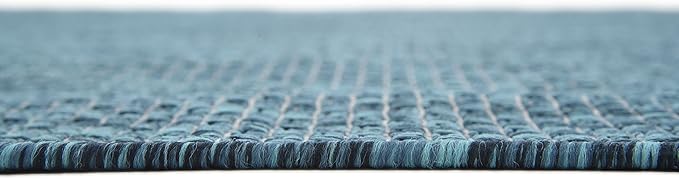 Unique Loom Collection Casual Transitional Solid Heathered Indoor/Outdoor Flatweave Area Rug (8' x 11' 4" Rectangle, Teal/Navy Blue) - Image 9