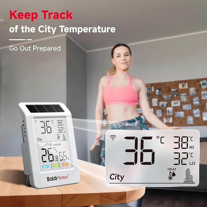 WiFi Temperature Humidity Sensor with Freezing Alert - BaldrTherm Solar Powered Remote Monitor, 3.9" Big Screen, Smart App Alerts for Greenhouse, Pipe Protection, Cellar & Baby Room - Image 3