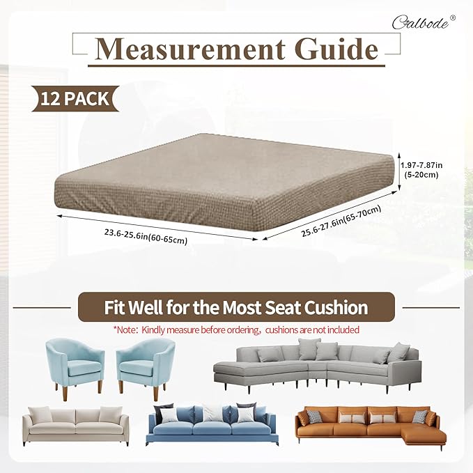 12Pcs Outdoor Stretch Cushion Covers,Waterproof Outdoor Chair Cushion Covers for Patio Furniture, Washable Jacquard Couch Covers Replacement for Patio Furniture(Khaki, Cover Only) - Image 2
