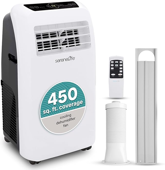SereneLife Small Air Conditioner Portable 12,000 BTU with Built-in Dehumidifier - Portable AC Unit for Rooms up to 550 sq ft - Remote Control, Window Mount Exhaust Kit by SereneLife