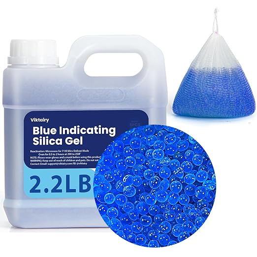 2.2LBS Desiccant Beads, Premium Blue Indicating Reusable Silica Gel Beads Bulk, Industry Standard 3-5 mm Desiccant Dehumidifier for 3D Filament, Electronic Devices, Camera, Documents, Safe (5PCS Bags) by Viktairy