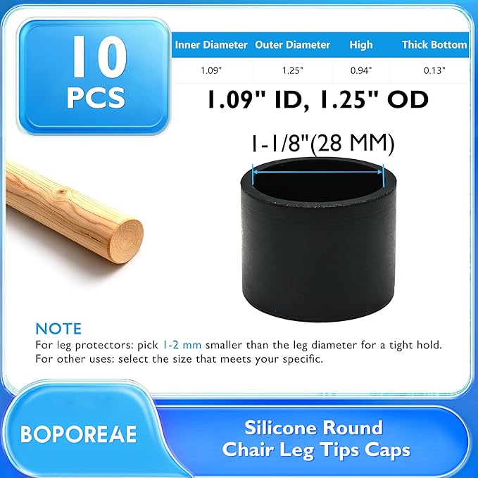 10 Pcs 1-1/8"(28 mm) Round Chair Leg Tips Caps, Silicone Rubber Furniture Leg Floor Protectors, Reduce Noise Folding Metal Chair Leg Cap Replacement for Bar Stool Leg Patio Indoor, Black - Image 9