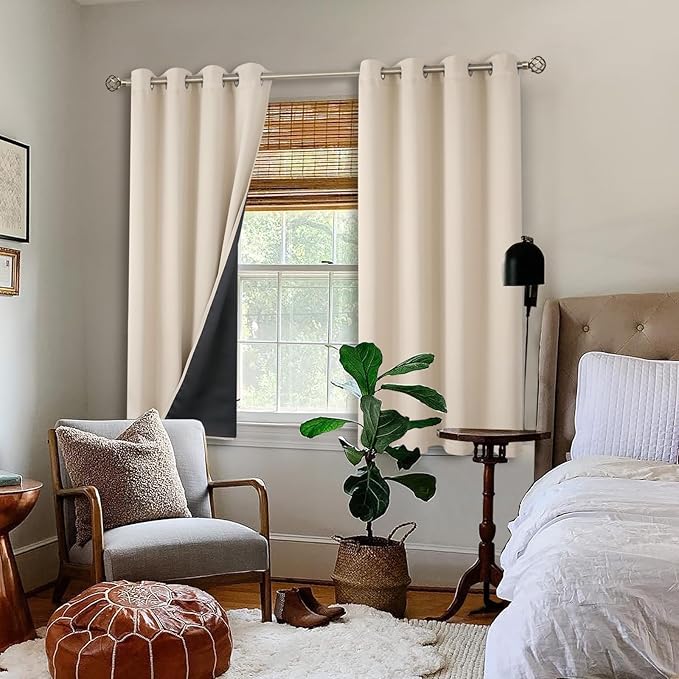 BGment Thermal Insulated 100% Blackout Curtains 45 Inch Length 2 Panels, Total Light Blocking Curtains for Bedroom, Grommet Window Drapes with Thick Black Liner, 52 Inch Wide Each Panel, Champagne - Image 2
