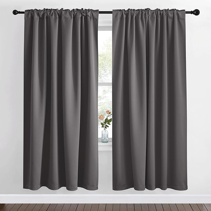 NICETOWN Blackout Curtain Panels Window Draperies - (Grey Color) 62x72 inch, 2 Pieces, Insulating Room Darkening Blackout Drapes for Bedroom, Privacy Doorway Curtain for Door - Image 2
