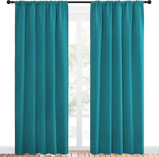 NICETOWN Peacock Blue Blackout Curtains Panels for Window, Thermal Insulated Rod Pocket Blackout Drapes/Draperies for Living Room (2 Panels, W52 x L84 inches) - Image 2