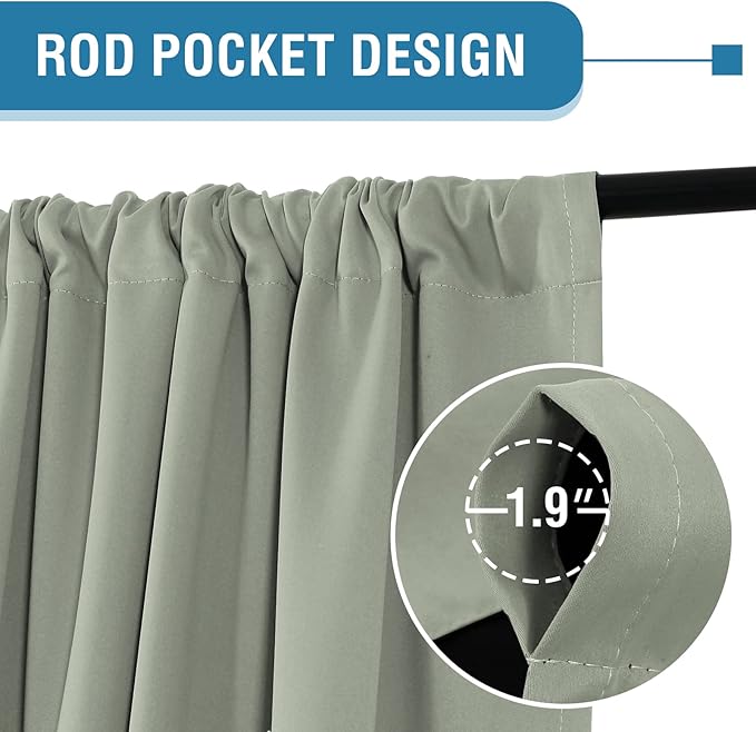 H.VERSAILTEX 100% Blackout Curtains for Bedroom Thermal Insulated Blackout Curtains for Living Room 63 Inches Long Rod Pocket Curtains with Black Liner 2 Panels Set, Light Sage - Image 3