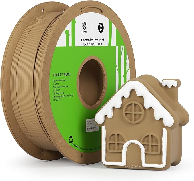 kexcelled Wood PLA Filament 1.75 mm, Real Wood PLA 3D Printer Filament, Real Natural Wood Fiber, Dimensional Accuracy +/- 0.03 mm, 1 kg Spool (2.2 lbs), Yellow by kexcelled