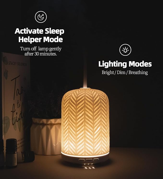 Essential Oil Diffuser – 2.4MHz Ultrasonic Aromatherapy Diffuser, Health Night Light, Timer & Auto Shut-Off, BPA-Free, 120ml Ceramic Oil Diffuser for Bedroom, Office, Spa, Yoga - Image 9