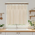 Beige Boho Farmhouse Window Curtain with Tassels, 30 x 36 Inch Light Filtering Sheer Short Cafe Window Curtain Tier, Linen Textured Pleated Small Window Drape for Kitchen or Bathroom, 1 Panel by Seenus