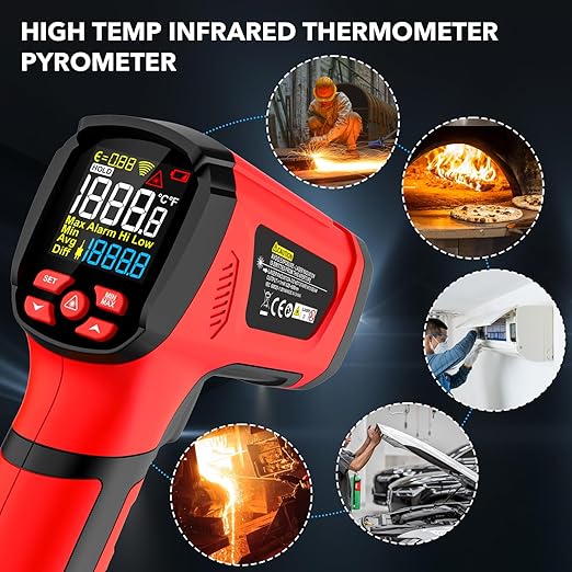 -40℉~2912℉ MESTEK Infrared Thermometer High Temperature Gun,50:1 Dual Laser Thermometer/K-Probe 14°F - 932°F, Digital Laser IR Temp Gun for Cooking,Pizza Oven, Engine, Kiln, Forging, Industrial Use ﻿ - Image 8
