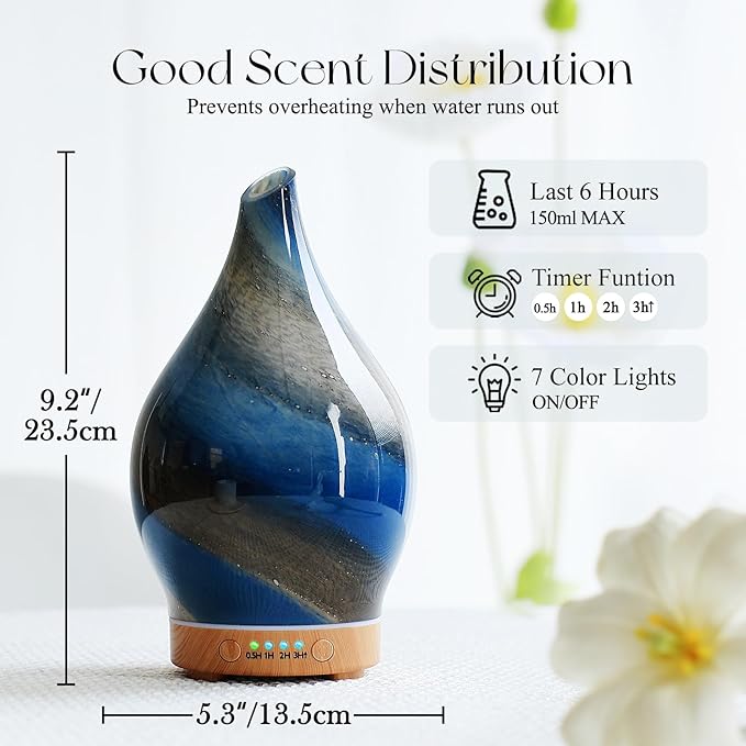 Porseme 150ml Essential Oil Diffuser Glass Color Changing Aroma Air Diffusers Aromatherapy Ultrasonic Cool Mist Humidifier 6 Running Hours Waterless Auto-Off for Sleeping Yoga Office Spa (Galaxy) - Image 3