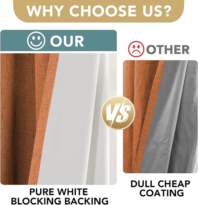 H.VERSAILTEX Linen Blackout Curtains Durable Thick Textured Linen Look 100% Blackout Patio Door Curtain Anti Rust Grommet Extra Wide Sliding Door Curtain Panel, Orange, W100 x L96 inch - Image 3