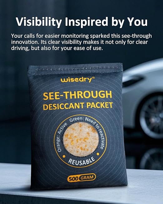 wisedry 2 x 500 Gram See-Through Silica Gel Desiccant Packets, Large Capacity Moisture Absorbers Bags, Color-Indicating Desiccant Packs for Storage, Reusable Gun Safe Dehumidifier - Image 4