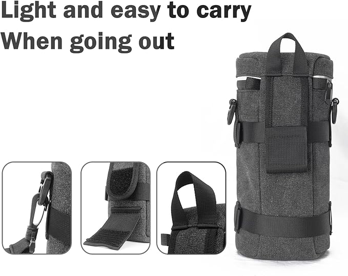Camera Lens Case Lens Bag Compatible (5.51" x 14.56"(Canvas, Black)) - Image 4