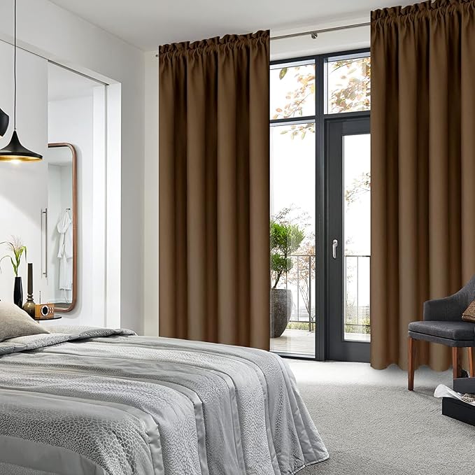 DWCN Blackout Curtains for Bedroom - Thermal Insulated Privacy Energy Saving Rod Pocket Drapes for Living Room, W 38 x L 72 Inch, Brown, Set of 2 - Image 2