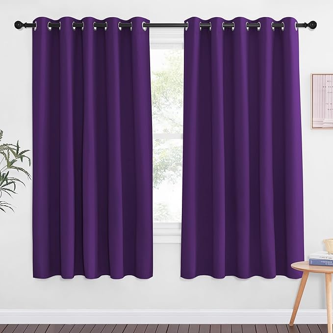 NICETOWN 66 Inch Long Blackout Curtains for Bedroom Living Room, Thermal Insulated Room Darkening Curtains, Light Blocking Blackout Drapes for Bedroom, 66" W x 66" L, 1 Panel, Royal Purple by NICETOWN