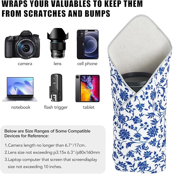 11.8 in Camera Wrap with Pouch,Lens Protective Wrap,Anti-scratch Anti-dust, Flexible Wrapper Camera Travel Accessories for DSLR Mirrorless Camera Lens(Flower texture) - Image 3