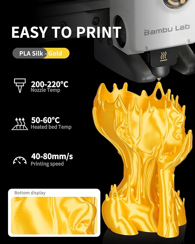 LANDU Silk PLA Filament 1.75mm Gold 2KG, 3D Printer Filament Dimensional Accuracy +/- 0.02mm, Cardboard Spool, Neatly Wound 3D Printing Filament Fits for Most FFF 3D Printers, Gold - Image 4