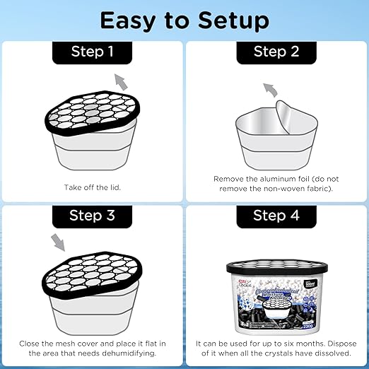 W&E Choice Moisture Absorbers with Activated Charcoal, Portable Dehumidifier for Closet & Bathrooms, Kitchen, Humidity Absorber Odor Eliminator Absorber 6 Pack - Image 10